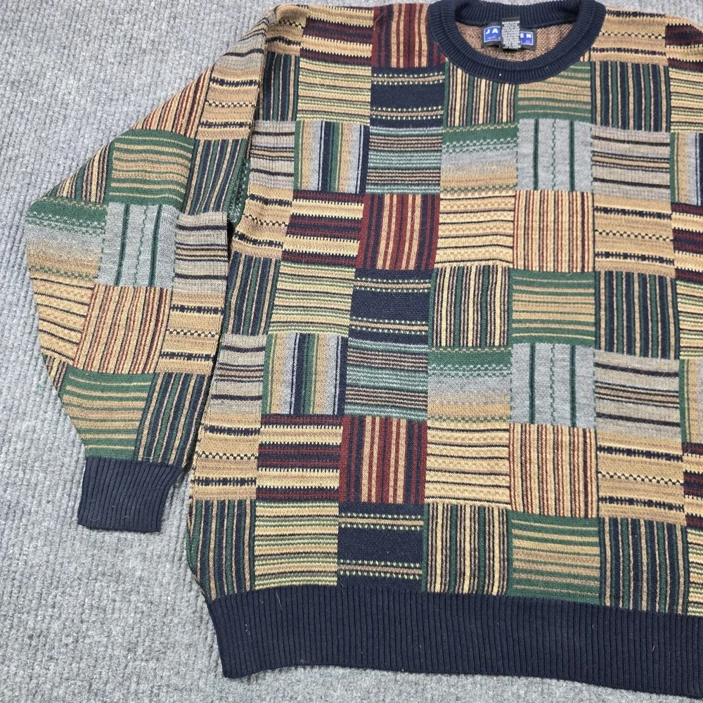 Vintage Jantzen Sweater Mens XL‎ Multicolor Geometric Patchwork Crew Pullover